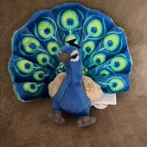 Blue and Green Plush Peacock Toy with Decorative Tail